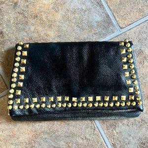 Romygold Black Clutch with Two Row Gold Stud Accents Women’s Purse Bag
